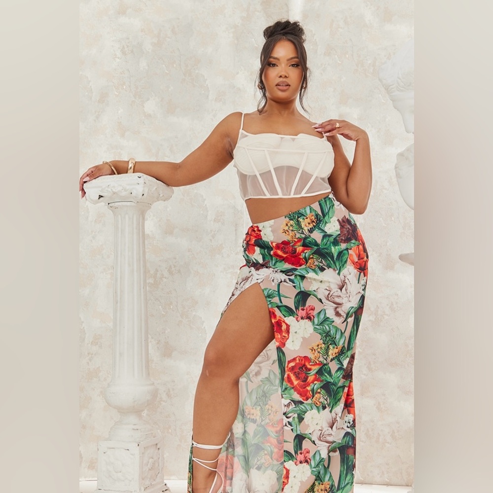 PrettyLittleThing Multicolor Floral Maxi Skirt & Top Set